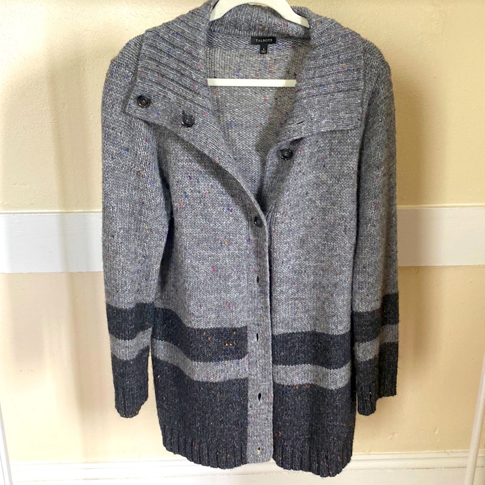 Talbots, Large, Grey and Rainbow Knit Sweater with buttons